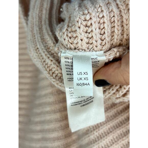 FREE PEOPLE Size XS Marlie Knit Pullover Sweater Ribbed Cotton Blend Blush Pink - Picture 7 of 8